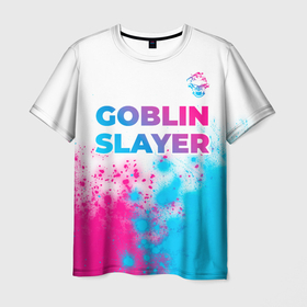 Мужская футболка 3D с принтом Goblin Slayer neon gradient style: символ сверху в Петрозаводске, 100% полиэфир | прямой крой, круглый вырез горловины, длина до линии бедер | Тематика изображения на принте: 