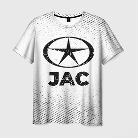Мужская футболка 3D с принтом JAC с потертостями на светлом фоне в городе Новоалтайск, 100% полиэфир | прямой крой, круглый вырез горловины, длина до линии бедер | 