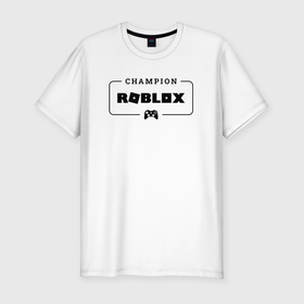 Мужская футболка хлопок Slim с принтом Roblox gaming champion: рамка с лого и джойстиком в Петрозаводске, 92% хлопок, 8% лайкра | приталенный силуэт, круглый вырез ворота, длина до линии бедра, короткий рукав | 