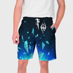 Мужские шорты 3D с принтом Skyrim взрыв частиц в Екатеринбурге,  полиэстер 100% | прямой крой, два кармана без застежек по бокам. Мягкая трикотажная резинка на поясе, внутри которой широкие завязки. Длина чуть выше колен | 