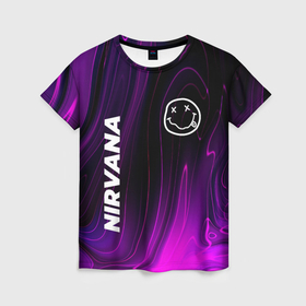 Женская футболка 3D с принтом Nirvana violet plasma , 100% полиэфир ( синтетическое хлопкоподобное полотно) | прямой крой, круглый вырез горловины, длина до линии бедер | 