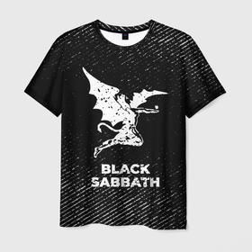 Мужская футболка 3D с принтом Black Sabbath с потертостями на темном фоне в Тюмени, 100% полиэфир | прямой крой, круглый вырез горловины, длина до линии бедер | 