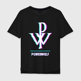 Мужская футболка хлопок Oversize с принтом Powerwolf glitch rock в Екатеринбурге, 100% хлопок | свободный крой, круглый ворот, “спинка” длиннее передней части | Тематика изображения на принте: 