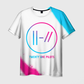 Мужская футболка 3D с принтом Twenty One Pilots neon gradient style в Тюмени, 100% полиэфир | прямой крой, круглый вырез горловины, длина до линии бедер | Тематика изображения на принте: 