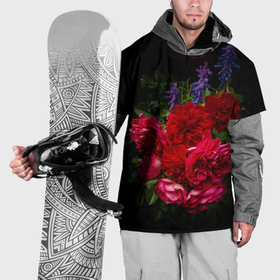 Накидка на куртку 3D с принтом Dark romantic розы и лаванда , 100% полиэстер |  | Тематика изображения на принте: 
