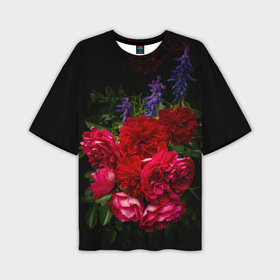 Мужская футболка oversize 3D с принтом Dark romantic розы и лаванда в Белгороде,  |  | 