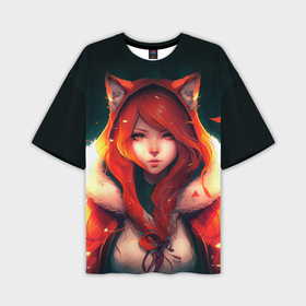 Мужская футболка oversize 3D с принтом Рыжая девушка лиса в Санкт-Петербурге,  |  | 