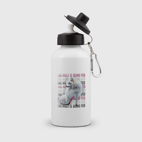 Бутылка спортивная с принтом Белая волчица , металл | емкость — 500 мл, в комплекте две пластиковые крышки и карабин для крепления | 