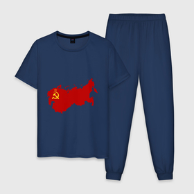 Мужская пижама хлопок с принтом страна ссср флаг в Новосибирске, 100% хлопок | брюки и футболка прямого кроя, без карманов, на брюках мягкая резинка на поясе и по низу штанин
 | 