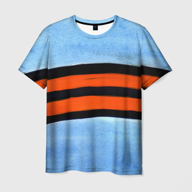 Мужская футболка 3D с принтом Георгиевская лента на голубом фоне в Кировске, 100% полиэфир | прямой крой, круглый вырез горловины, длина до линии бедер | 