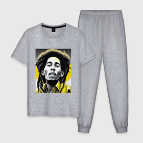 Мужская пижама хлопок с принтом Bob Marley Digital Art в Кировске, 100% хлопок | брюки и футболка прямого кроя, без карманов, на брюках мягкая резинка на поясе и по низу штанин
 | 