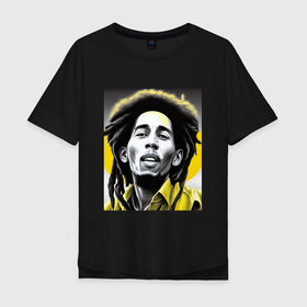 Мужская футболка хлопок Oversize с принтом Bob Marley Digital Art в Кировске, 100% хлопок | свободный крой, круглый ворот, “спинка” длиннее передней части | 