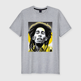 Мужская футболка хлопок Slim с принтом Bob Marley Digital Art в Кировске, 92% хлопок, 8% лайкра | приталенный силуэт, круглый вырез ворота, длина до линии бедра, короткий рукав | 