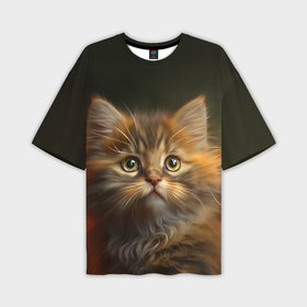 Мужская футболка oversize 3D с принтом Пушистый рыжий котенок в Новосибирске,  |  | 