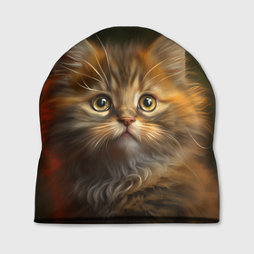 Шапка 3D с принтом Пушистый рыжий котенок в Санкт-Петербурге, 100% полиэстер | универсальный размер, печать по всей поверхности изделия | Тематика изображения на принте: 