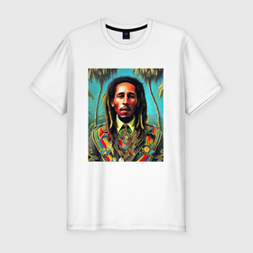 Мужская футболка хлопок Slim с принтом Боб Марли в мундире в Тюмени, 92% хлопок, 8% лайкра | приталенный силуэт, круглый вырез ворота, длина до линии бедра, короткий рукав | 
