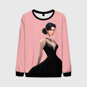 Мужской свитшот 3D с принтом Girl in black dress   pink в Курске, 100% полиэстер с мягким внутренним слоем | круглый вырез горловины, мягкая резинка на манжетах и поясе, свободная посадка по фигуре | 
