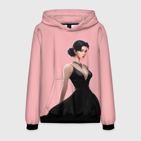 Мужская толстовка 3D с принтом Girl in black dress   pink в Кировске, 100% полиэстер | двухслойный капюшон со шнурком для регулировки, мягкие манжеты на рукавах и по низу толстовки, спереди карман-кенгуру с мягким внутренним слоем. | Тематика изображения на принте: 