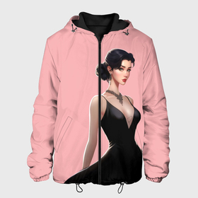 Мужская куртка 3D с принтом Girl in black dress   pink в Курске, ткань верха — 100% полиэстер, подклад — флис | прямой крой, подол и капюшон оформлены резинкой с фиксаторами, два кармана без застежек по бокам, один большой потайной карман на груди. Карман на груди застегивается на липучку | 