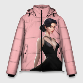 Мужская зимняя куртка 3D с принтом Girl in black dress   pink в Курске, верх — 100% полиэстер; подкладка — 100% полиэстер; утеплитель — 100% полиэстер | длина ниже бедра, свободный силуэт Оверсайз. Есть воротник-стойка, отстегивающийся капюшон и ветрозащитная планка. 

Боковые карманы с листочкой на кнопках и внутренний карман на молнии. | 