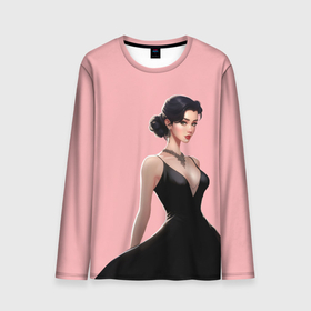 Мужской лонгслив 3D с принтом Girl in black dress   pink в Курске, 100% полиэстер | длинные рукава, круглый вырез горловины, полуприлегающий силуэт | 