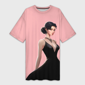 Платье-футболка 3D с принтом Girl in black dress   pink в Курске,  |  | 