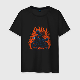 Мужская футболка хлопок с принтом Огненный гонщик , 100% хлопок | прямой крой, круглый вырез горловины, длина до линии бедер, слегка спущенное плечо. | 