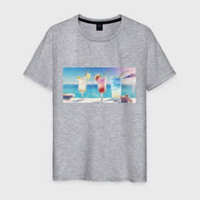 Мужская футболка хлопок с принтом Цветные коктейли на пляже , 100% хлопок | прямой крой, круглый вырез горловины, длина до линии бедер, слегка спущенное плечо. | 