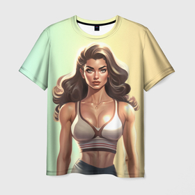 Мужская футболка 3D с принтом fitness girl sport в Белгороде, 100% полиэфир | прямой крой, круглый вырез горловины, длина до линии бедер | Тематика изображения на принте: 