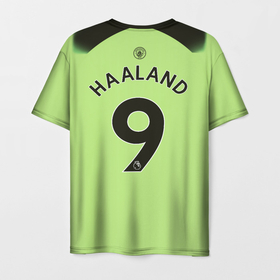 Мужская футболка 3D с принтом Эрлинг Холанд Манчестер Сити форма 22 23 третья в Тюмени, 100% полиэфир | прямой крой, круглый вырез горловины, длина до линии бедер | 