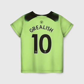 Детская футболка 3D с принтом Джек Грилиш Манчестер Сити форма 22 23 третья в Санкт-Петербурге, 100% гипоаллергенный полиэфир | прямой крой, круглый вырез горловины, длина до линии бедер, чуть спущенное плечо, ткань немного тянется | 