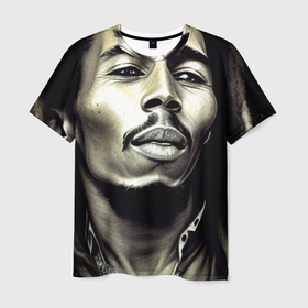 Мужская футболка 3D с принтом Прекрасный Граффити Портрет Боб Марли в Екатеринбурге, 100% полиэфир | прямой крой, круглый вырез горловины, длина до линии бедер | Тематика изображения на принте: 