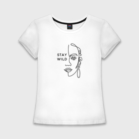 Женская футболка хлопок Slim с принтом Stay wild в Тюмени,  |  | 