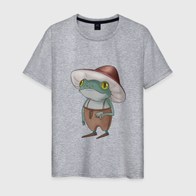 Мужская футболка хлопок с принтом Лягушка в шляпке в Петрозаводске, 100% хлопок | прямой крой, круглый вырез горловины, длина до линии бедер, слегка спущенное плечо. | 