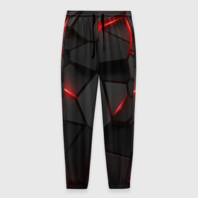 Мужские брюки 3D с принтом Плиты с красной подсветкой в Тюмени, 100% полиэстер | манжеты по низу, эластичный пояс регулируется шнурком, по бокам два кармана без застежек, внутренняя часть кармана из мелкой сетки | 