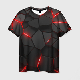 Мужская футболка 3D с принтом Плиты с красной подсветкой в Петрозаводске, 100% полиэфир | прямой крой, круглый вырез горловины, длина до линии бедер | 