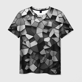 Мужская футболка 3D с принтом Серые стальные плиты в Екатеринбурге, 100% полиэфир | прямой крой, круглый вырез горловины, длина до линии бедер | 