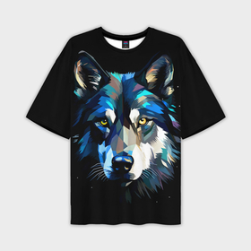 Мужская футболка oversize 3D с принтом Геометрический волк в лунном свете в Курске,  |  | 