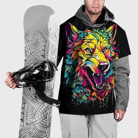 Накидка на куртку 3D с принтом Радужный волк в Петрозаводске, 100% полиэстер |  | Тематика изображения на принте: 