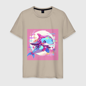 Мужская футболка хлопок с принтом Аниме киберпанк дельфин в Кировске, 100% хлопок | прямой крой, круглый вырез горловины, длина до линии бедер, слегка спущенное плечо. | 
