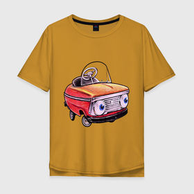 Мужская футболка хлопок Oversize с принтом Машинка москвич в Санкт-Петербурге, 100% хлопок | свободный крой, круглый ворот, “спинка” длиннее передней части | 