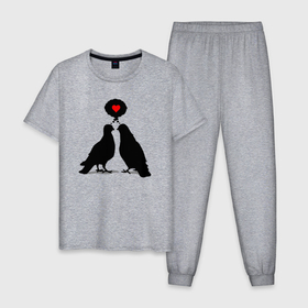Мужская пижама хлопок с принтом Birds love в Петрозаводске, 100% хлопок | брюки и футболка прямого кроя, без карманов, на брюках мягкая резинка на поясе и по низу штанин
 | 