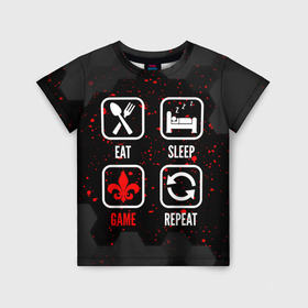 Детская футболка 3D с принтом Eat, sleep, Saints Row, repeat в Екатеринбурге, 100% гипоаллергенный полиэфир | прямой крой, круглый вырез горловины, длина до линии бедер, чуть спущенное плечо, ткань немного тянется | 