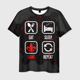 Мужская футболка 3D с принтом Eat, sleep, Saints Row, repeat в Санкт-Петербурге, 100% полиэфир | прямой крой, круглый вырез горловины, длина до линии бедер | 