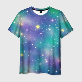 Мужская футболка 3D с принтом Космическое сияние волшебное в Кировске, 100% полиэфир | прямой крой, круглый вырез горловины, длина до линии бедер | 
