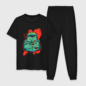 Мужская пижама хлопок с принтом Gorilla в Санкт-Петербурге, 100% хлопок | брюки и футболка прямого кроя, без карманов, на брюках мягкая резинка на поясе и по низу штанин
 | 