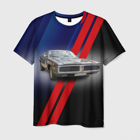 Мужская футболка 3D с принтом Американский маслкар Dodge Charger в Санкт-Петербурге, 100% полиэфир | прямой крой, круглый вырез горловины, длина до линии бедер | Тематика изображения на принте: 