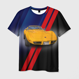 Мужская футболка 3D с принтом Классический спорткар Chevrolet Corvette Stingray 1978 года в Курске, 100% полиэфир | прямой крой, круглый вырез горловины, длина до линии бедер | 