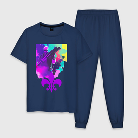 Мужская пижама хлопок с принтом Saints Row   lily   watercolor в Тюмени, 100% хлопок | брюки и футболка прямого кроя, без карманов, на брюках мягкая резинка на поясе и по низу штанин
 | 