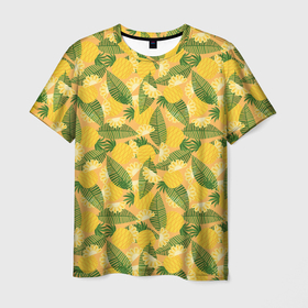 Мужская футболка 3D с принтом Летний паттерн с ананасами в Екатеринбурге, 100% полиэфир | прямой крой, круглый вырез горловины, длина до линии бедер | 